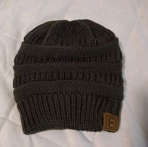 CC brand Knit Ribbed Charcoal Grey Beanie Hat